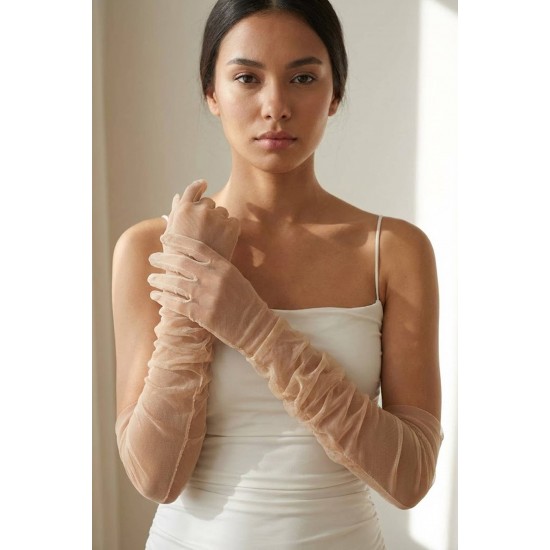 Avelisse Couture Full T&uuml;l Ten Rengi Eldiven &ndash; Zarif Gelin & Davet Aksesuarı-AVELİSSE-13