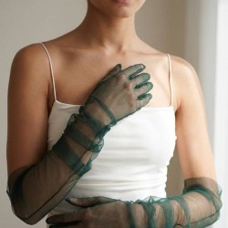 Avelisse Couture Full T&uuml;l Z&uuml;mr&uuml;t Yeşil Eldiven &ndash; Zarif Gelin & Davet Aksesuarı-AVELİSSE-14