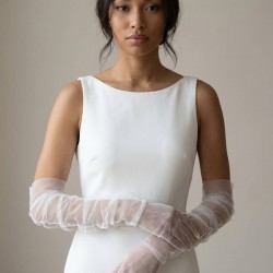 Avelisse Couture Full T&uuml;l Beyaz Eldiven &ndash; Zarif Gelin & Davet Aksesuarı-AVELİSSE-2