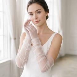 Avelisse Couture Full T&uuml;l Beyaz Eldiven &ndash; Zarif Gelin & Davet Aksesuarı-AVELİSSE-2