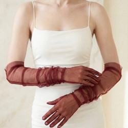 Avelisse Couture Full T&uuml;l Bordo Eldiven &ndash; Zarif Gelin & Davet Aksesuarı-AVELİSSE-3