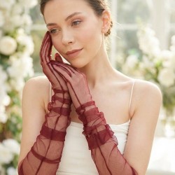 Avelisse Couture Full T&uuml;l Bordo Eldiven &ndash; Zarif Gelin & Davet Aksesuarı-AVELİSSE-3