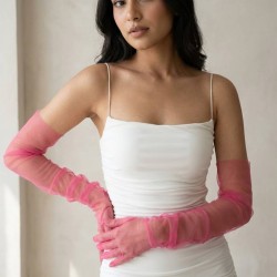 Avelisse Couture Full T&uuml;l Fuşya Eldiven &ndash; Zarif Gelin & Davet Aksesuarı-AVELİSSE-4