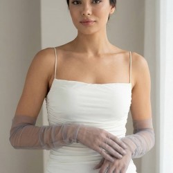 Avelisse Couture Full T&uuml;l Gri Eldiven &ndash; Zarif Gelin & Davet Aksesuarı-AVELİSSE-5