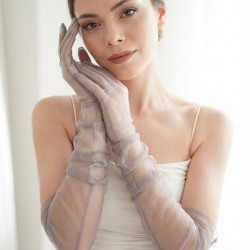 Avelisse Couture Full T&uuml;l Gri Eldiven &ndash; Zarif Gelin & Davet Aksesuarı-AVELİSSE-5