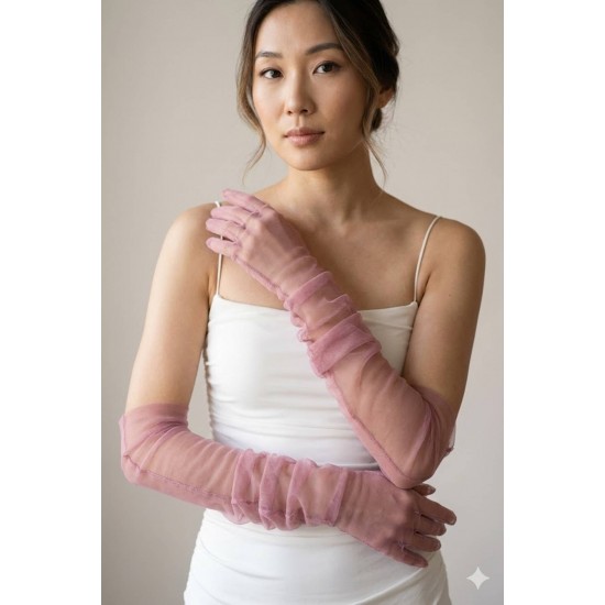 Avelisse Couture Full T&uuml;l G&uuml;l Kurusu Eldiven &ndash; Zarif Gelin & Davet Aksesuarı-AVELİSSE-6