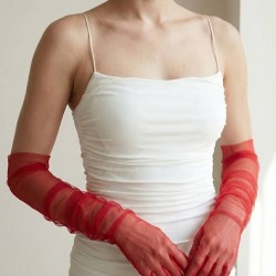 Avelisse Couture Full T&uuml;l Kırmızı Eldiven &ndash; Zarif Gelin & Davet Aksesuarı-AVELİSSE-7