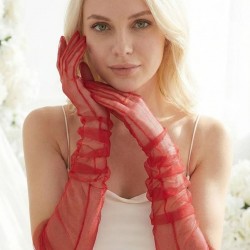 Avelisse Couture Full T&uuml;l Kırmızı Eldiven &ndash; Zarif Gelin & Davet Aksesuarı-AVELİSSE-7