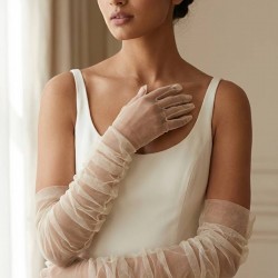 Avelisse Couture Full T&uuml;l Krem Eldiven &ndash; Zarif Gelin & Davet Aksesuarı-AVELİSSE-8