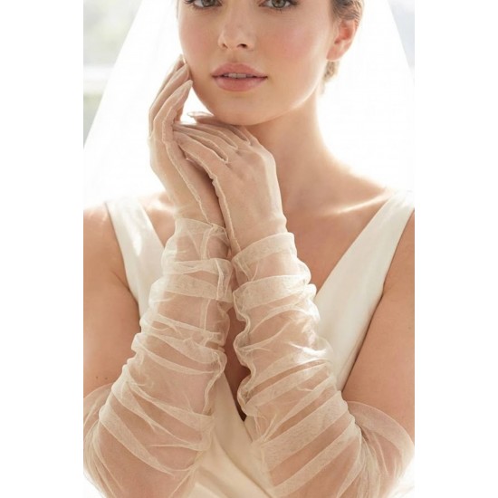 Avelisse Couture Full T&uuml;l Krem Eldiven &ndash; Zarif Gelin & Davet Aksesuarı-AVELİSSE-8