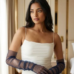 Avelisse Couture Full T&uuml;l Lacivert Eldiven &ndash; Zarif Gelin & Davet Aksesuarı-AVELİSSE-9