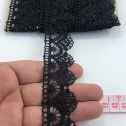 Siyah Çiçek Desenli Kenar Güpür-AYD-1003