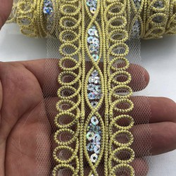 Gümüş Pullu Gold Dekoratif Şerit-AYD-1007