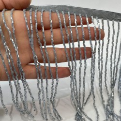 Gümüş Gri Boncuklu Saçak Püskül 15 Cm-BCSP-1001