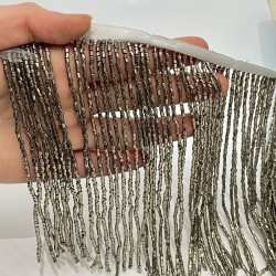 Antrasit Gri Boncuklu Saçak Püskül 15 Cm-BCSP-1004