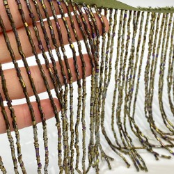 Janjanlı Antrasit Yeşil Boncuklu Saçak Püskül 15 Cm-BCSP-1005