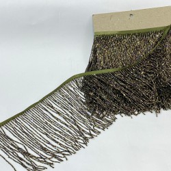 Janjanlı Antrasit Yeşil Boncuklu Saçak Püskül 15 Cm-BCSP-1005