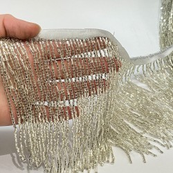 Gümüş Renk Boncuklu Saçak Püskül 15 Cm-BCSP-1006