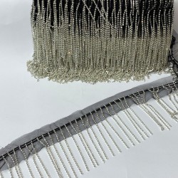 Gümüş Renk Beyoğlu Sıra Taşlı Şerit Püskül Saçak-BCSP-1016