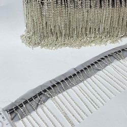 Gümüş Renk Beyoğlu Sıra Taşlı Şerit Püskül Saçak-BCSP-1016