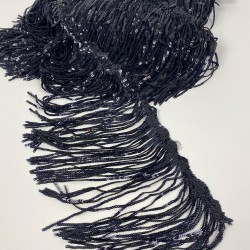 Siyah Pul Payetli Parlak Püskül Saçak Şerit 15 Cm 1 Metre-BCSP-1018