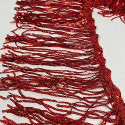 Kırmızı Pul Payetli Parlak Püskül Saçak Şerit 15 Cm 1 Metre-BCSP-1019