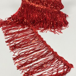 Kırmızı Pul Payetli Parlak Püskül Saçak Şerit 15 Cm 1 Metre-BCSP-1019