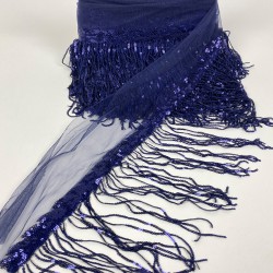 Lacivert Pul Payetli Parlak Püskül Saçak Şerit 15 Cm 1 Metre-BCSP-1020