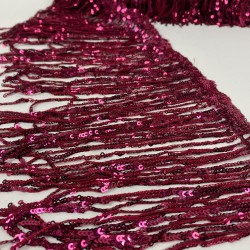 Bordo Pul Payetli Parlak Püskül Saçak Şerit 15 Cm 1 Metre-BCSP-1021