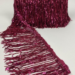 Bordo Pul Payetli Parlak Püskül Saçak Şerit 15 Cm 1 Metre-BCSP-1021