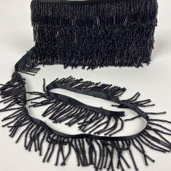 Siyah Boru Ve Kum Boncuk İşlemeli Saçak Şerit-BCSP-1022