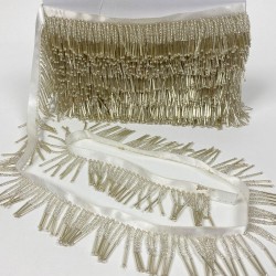 Gümüş Boru Ve Kum Boncuk İşlemeli Saçak Şerit-BCSP-1023