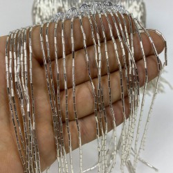 Gümüş Boru Boncuklu Saçak Püskül 15 Cm 1 Metre-BCSP-1024