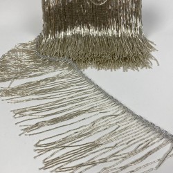 Gümüş Boru Boncuklu Saçak Püskül 15 Cm 1 Metre-BCSP-1024