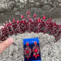 Belicia Bordo Gelin Kına Tacı Özel Gün Aksesuar Kadın Taç Ve Üç Mekik Küpe Takımı-BELICIA-19 Belicia Bordo Gelin Kına Tacı Özel Gün Aksesuar Kadın Taç Ve Üç Mekik Küpe Takımı-BELICIA-19
