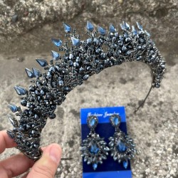 Belicia Lacivert Gelin Kına Tacı Özel Gün Aksesuar Kadın Taç Ve Geniş Mekik Küpe Takımı-BELICIA-23 Belicia Lacivert Gelin Kına Tacı Özel Gün Aksesuar Kadın Taç Ve Geniş Mekik Küpe Takımı-BELICIA-23