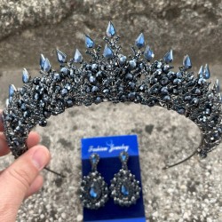 Belicia Lacivert Gelin Kına Tacı Özel Gün Aksesuar Kadın Taç Ve Damla Mekik Küpe Takımı-BELICIA-25 Belicia Lacivert Gelin Kına Tacı Özel Gün Aksesuar Kadın Taç Ve Damla Mekik Küpe Takımı-BELICIA-25