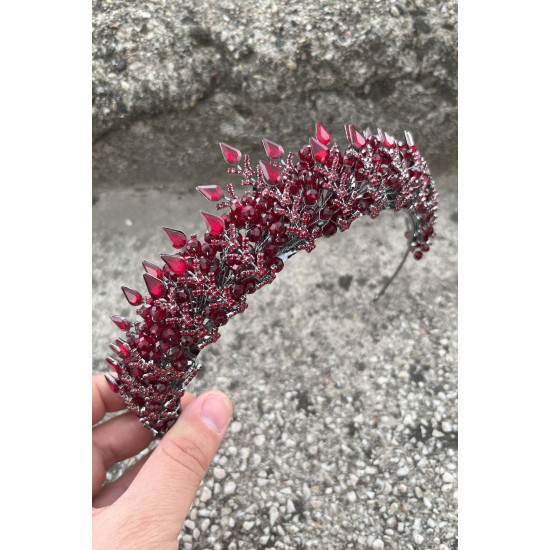 Belicia Bordo Gelin Kına Tacı Özel Gün Aksesuar Kadın Taç Saç Aksesuarı-BELICIA-3 Belicia Bordo Gelin Kına Tacı Özel Gün Aksesuar Kadın Taç Saç Aksesuarı-BELICIA-3