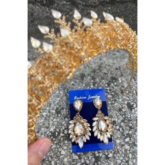 Belicia Gold Gelin Kına Tacı Özel Gün Aksesuar Kadın Taç Ve Geniş Mekik Küpe Takımı-BELICIA-30 Belicia Gold Gelin Kına Tacı Özel Gün Aksesuar Kadın Taç Ve Geniş Mekik Küpe Takımı-BELICIA-30