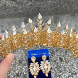Belicia Gold Gelin Kına Tacı Özel Gün Aksesuar Kadın Taç Ve İnce Mekik Küpe Takımı-BELICIA-31 Belicia Gold Gelin Kına Tacı Özel Gün Aksesuar Kadın Taç Ve İnce Mekik Küpe Takımı-BELICIA-31