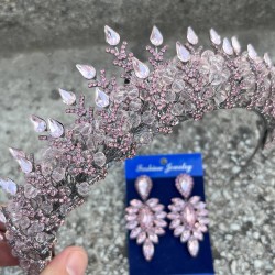 Belicia Pembe Gelin Kına Tacı Özel Gün Aksesuar Kadın Taç Ve İnce Mekik Küpe Takımı-BELICIA-34 Belicia Pembe Gelin Kına Tacı Özel Gün Aksesuar Kadın Taç Ve İnce Mekik Küpe Takımı-BELICIA-34