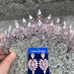 Belicia Pembe Gelin Kına Tacı Özel Gün Aksesuar Kadın Taç Ve İnce Mekik Küpe Takımı-BELICIA-34 Belicia Pembe Gelin Kına Tacı Özel Gün Aksesuar Kadın Taç Ve İnce Mekik Küpe Takımı-BELICIA-34