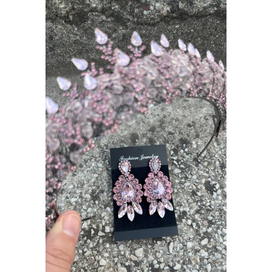 Belicia Pembe Gelin Kına Tacı Özel Gün Aksesuar Kadın Taç Ve Üç Mekik Küpe Takımı-BELICIA-36 Belicia Pembe Gelin Kına Tacı Özel Gün Aksesuar Kadın Taç Ve Üç Mekik Küpe Takımı-BELICIA-36