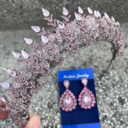 Belicia Pembe Gelin Kına Tacı Özel Gün Aksesuar Kadın Taç Ve Damla Mekik Küpe Takımı-BELICIA-37 Belicia Pembe Gelin Kına Tacı Özel Gün Aksesuar Kadın Taç Ve Damla Mekik Küpe Takımı-BELICIA-37