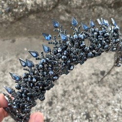 Belicia Lacivert Gelin Kına Tacı Özel Gün Aksesuar Kadın Taç Saç Aksesuarı-BELICIA-4 Belicia Lacivert Gelin Kına Tacı Özel Gün Aksesuar Kadın Taç Saç Aksesuarı-BELICIA-4