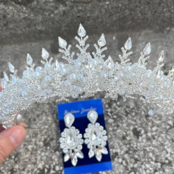 Belicia Krem İncili Gelin Kına Tacı Özel Gün Aksesuar Kadın Taç Ve Üç Mekik Küpe Takımı-BELICIA-41 Belicia Krem İncili Gelin Kına Tacı Özel Gün Aksesuar Kadın Taç Ve Üç Mekik Küpe Takımı-BELICIA-41