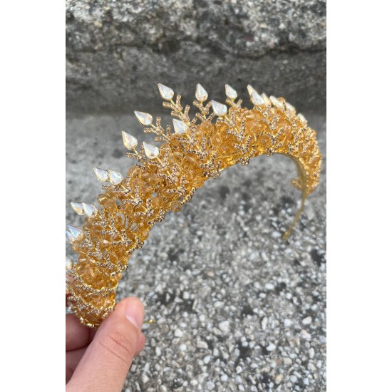 Belicia Gold Gelin Kına Tacı Özel Gün Aksesuar Kadın Taç Saç Aksesuarı-BELICIA-7 Belicia Gold Gelin Kına Tacı Özel Gün Aksesuar Kadın Taç Saç Aksesuarı-BELICIA-7
