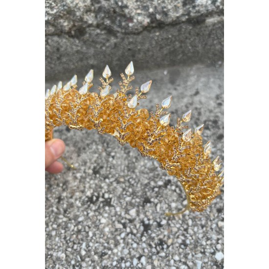 Belicia Gold Gelin Kına Tacı Özel Gün Aksesuar Kadın Taç Saç Aksesuarı-BELICIA-7 Belicia Gold Gelin Kına Tacı Özel Gün Aksesuar Kadın Taç Saç Aksesuarı-BELICIA-7