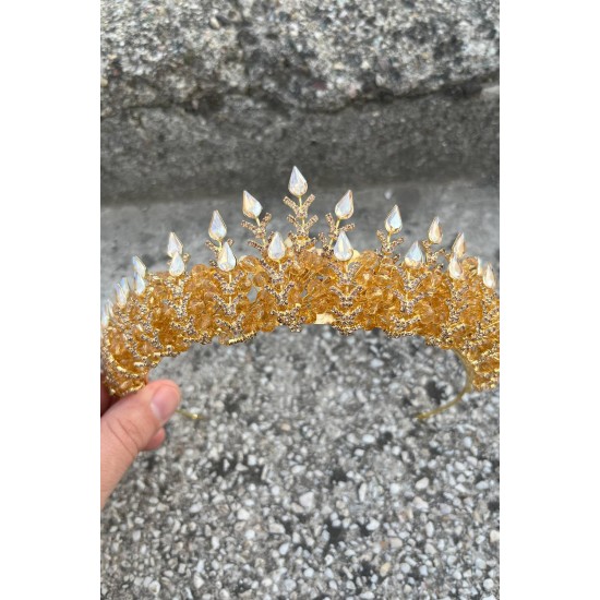 Belicia Gold Gelin Kına Tacı Özel Gün Aksesuar Kadın Taç Saç Aksesuarı-BELICIA-7 Belicia Gold Gelin Kına Tacı Özel Gün Aksesuar Kadın Taç Saç Aksesuarı-BELICIA-7