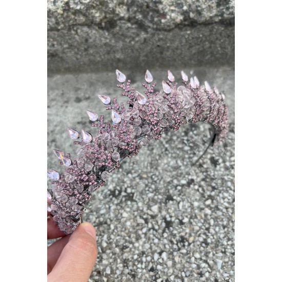 Belicia Pembe Gelin Kına Tacı Özel Gün Aksesuar Kadın Taç Saç Aksesuarı-BELICIA-8 Belicia Pembe Gelin Kına Tacı Özel Gün Aksesuar Kadın Taç Saç Aksesuarı-BELICIA-8